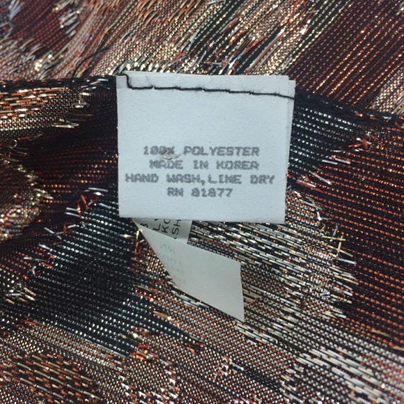 Vintage Scarf Metallic Silver Gold Copper Black Warm Fall Colors - Picture 10 of 13